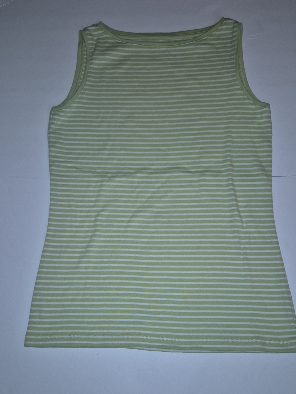 Talbots Light Green and White Striped Tank Top